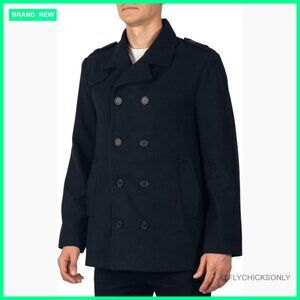 Wool Blend Pea Coat Double Breasted Jacket Classic Fit